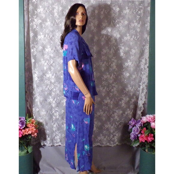 Vintage 90s Dress & Top 1990s Blue Floral Boho Whimsigoth Hippie Size Medium - Picture 2 of 7